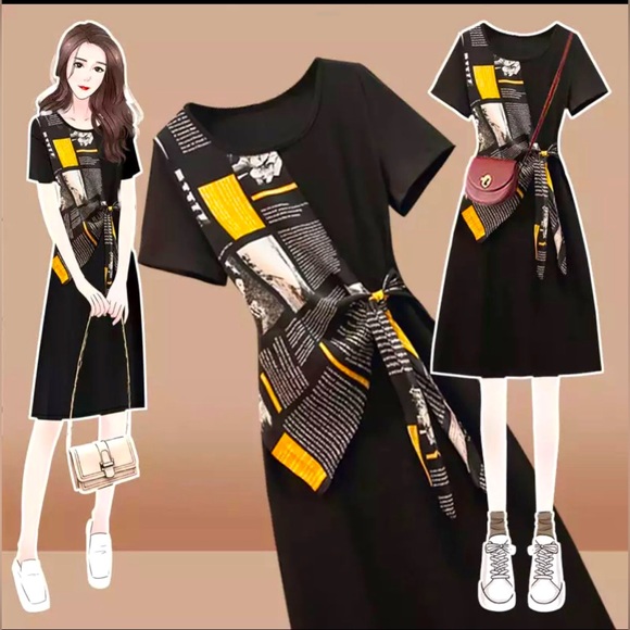 Women's Summer Casual Patchwork Long Sleeve Dress L to 5XL Z4
